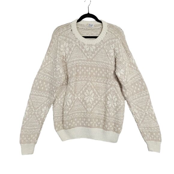 PRINGLE OF SCOTLAND Cream Linen Blend Nordic Chunky Knit Sweater SIZE LARGE - Picture 1 of 8